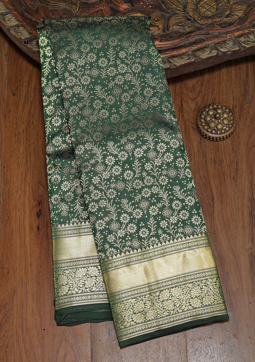 Bottle Green Zariwork Pure Silk Saree
