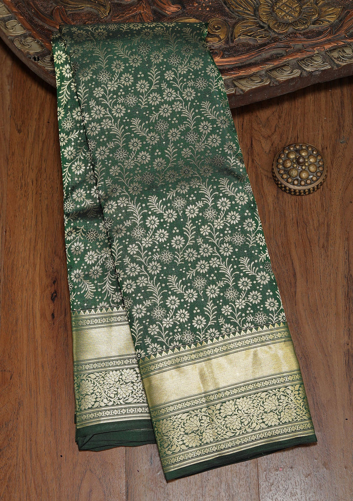 Bottle Green Zariwork Pure Silk Saree