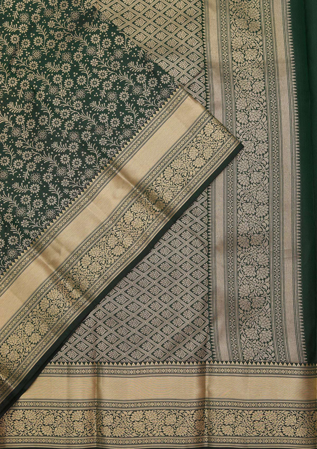 Bottle Green Zariwork Pure Silk Saree