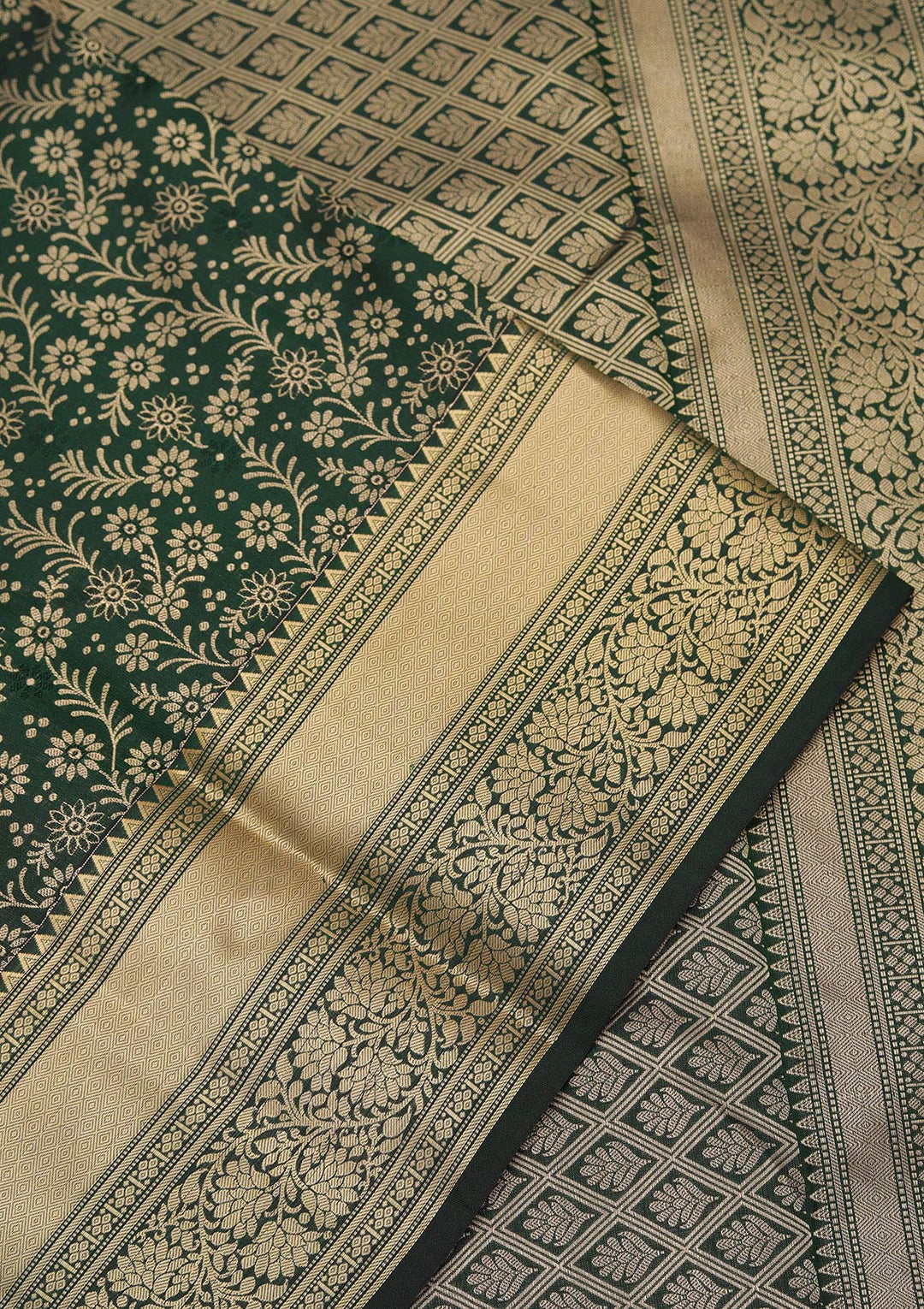 Bottle Green Zariwork Pure Silk Saree