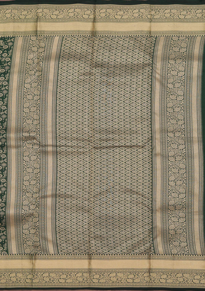 Bottle Green Zariwork Pure Silk Saree