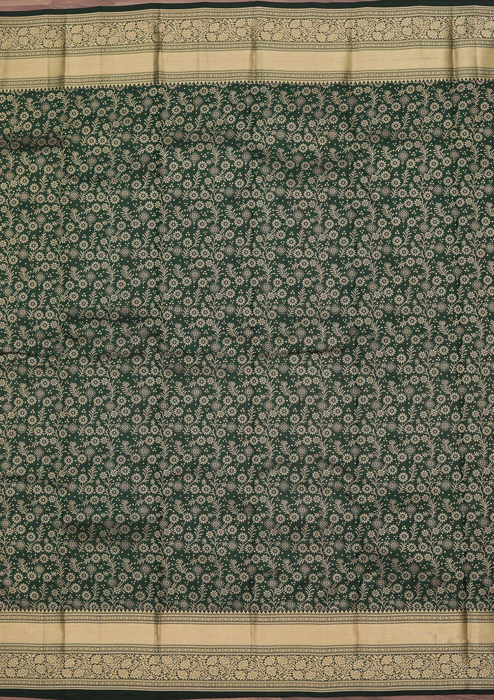 Bottle Green Zariwork Pure Silk Saree