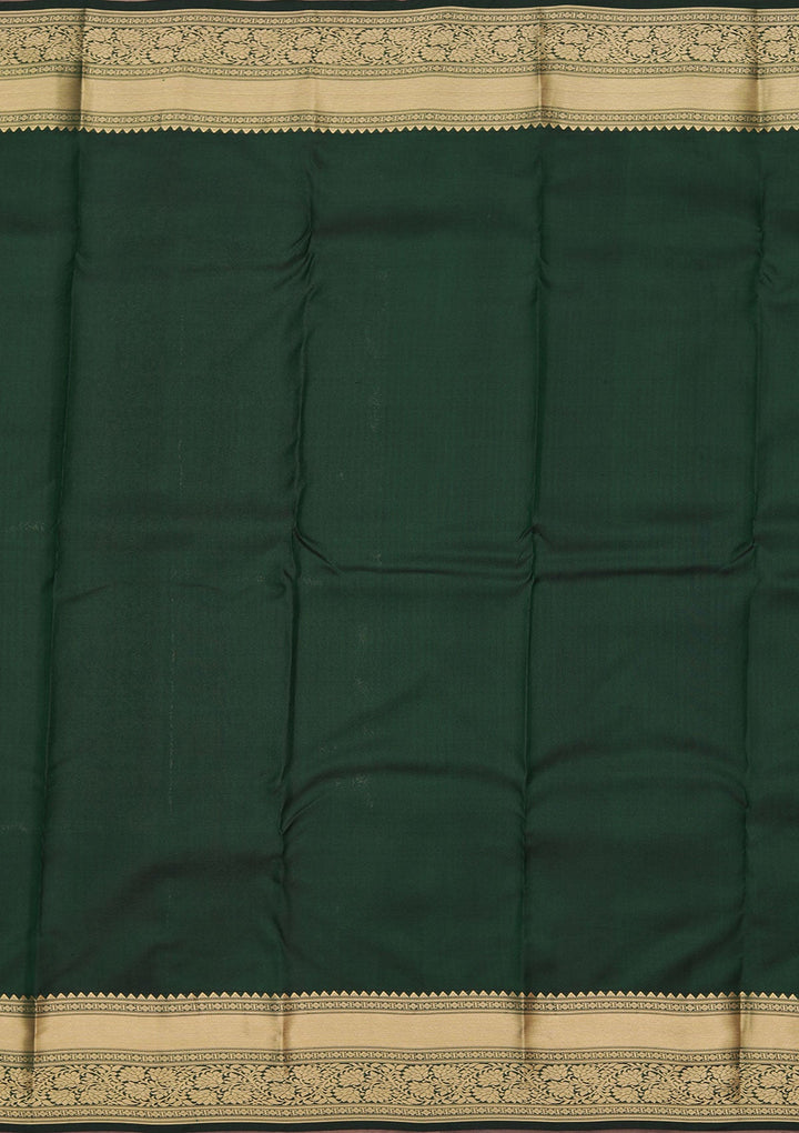 Bottle Green Zariwork Pure Silk Saree