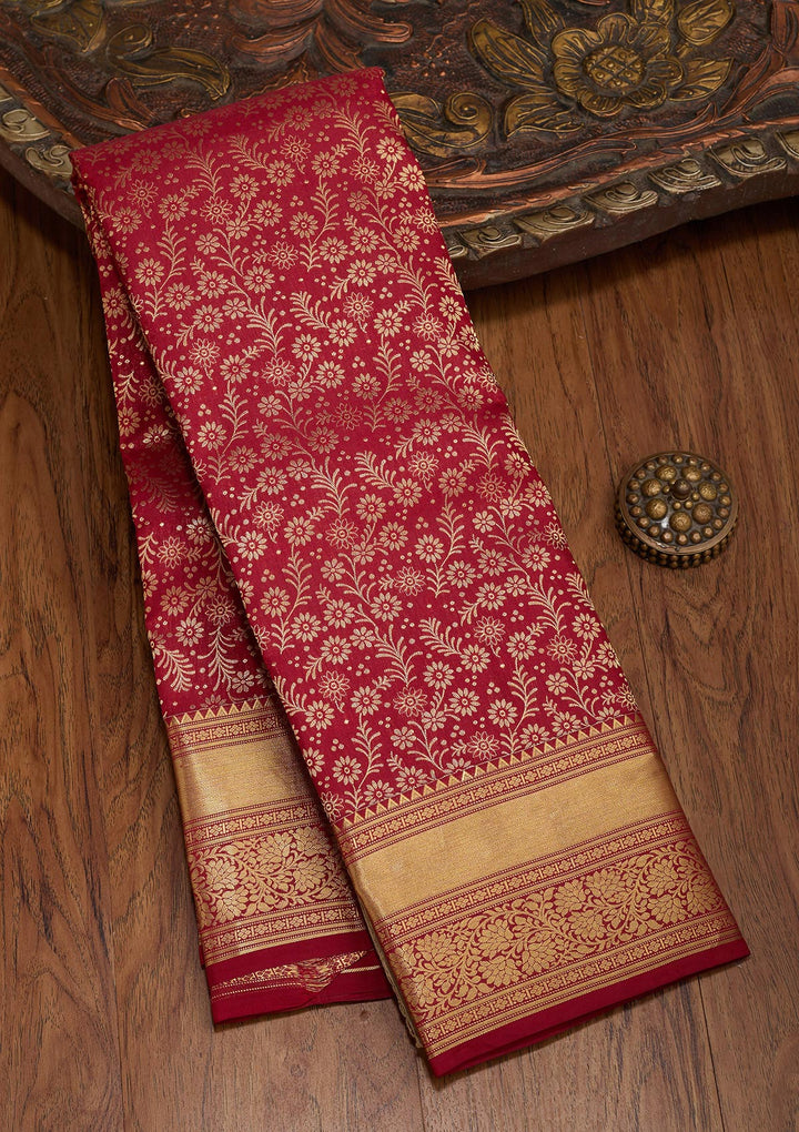 Maroon Zariwork Pure Silk Saree-koskii