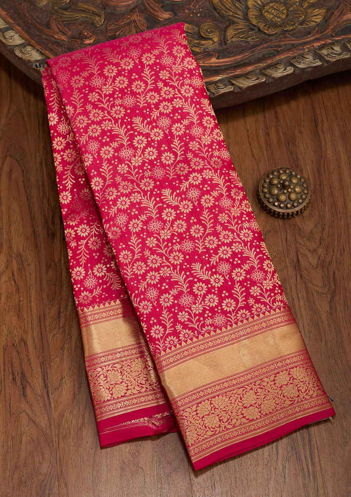 Rani Pink Zariwork Pure Silk Saree-koskii