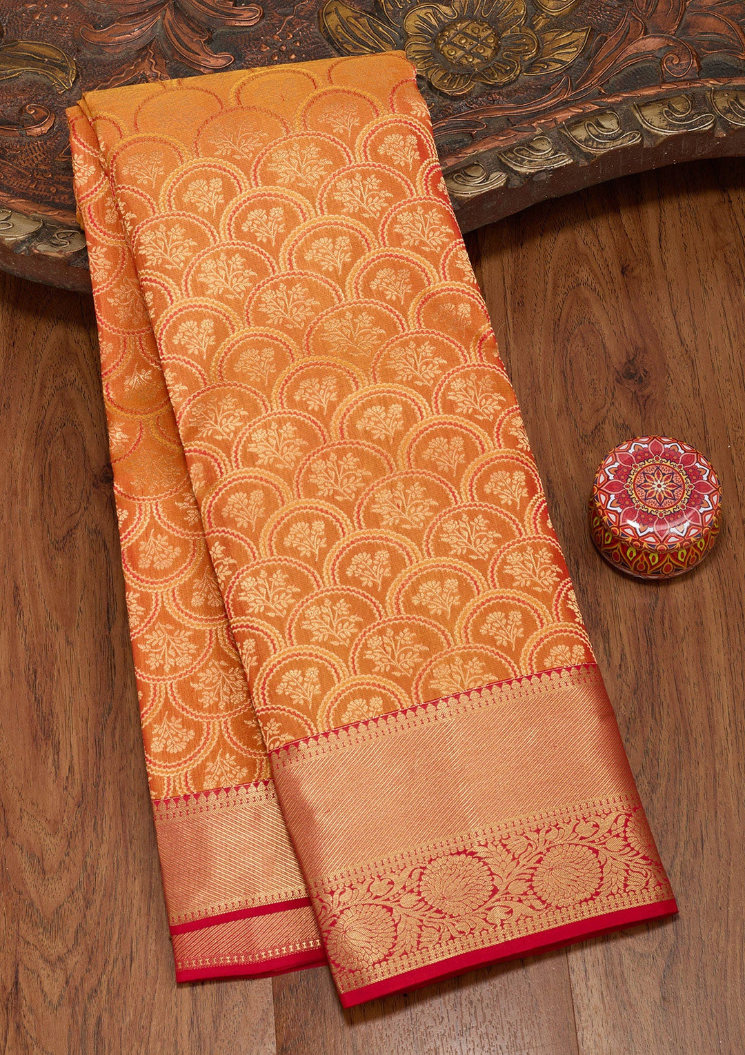 Mustard Zariwork Pure Silk Saree-koskii