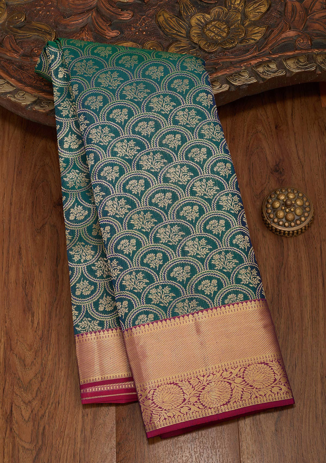 Peacock Green Zariwork Pure Silk Saree-koskii