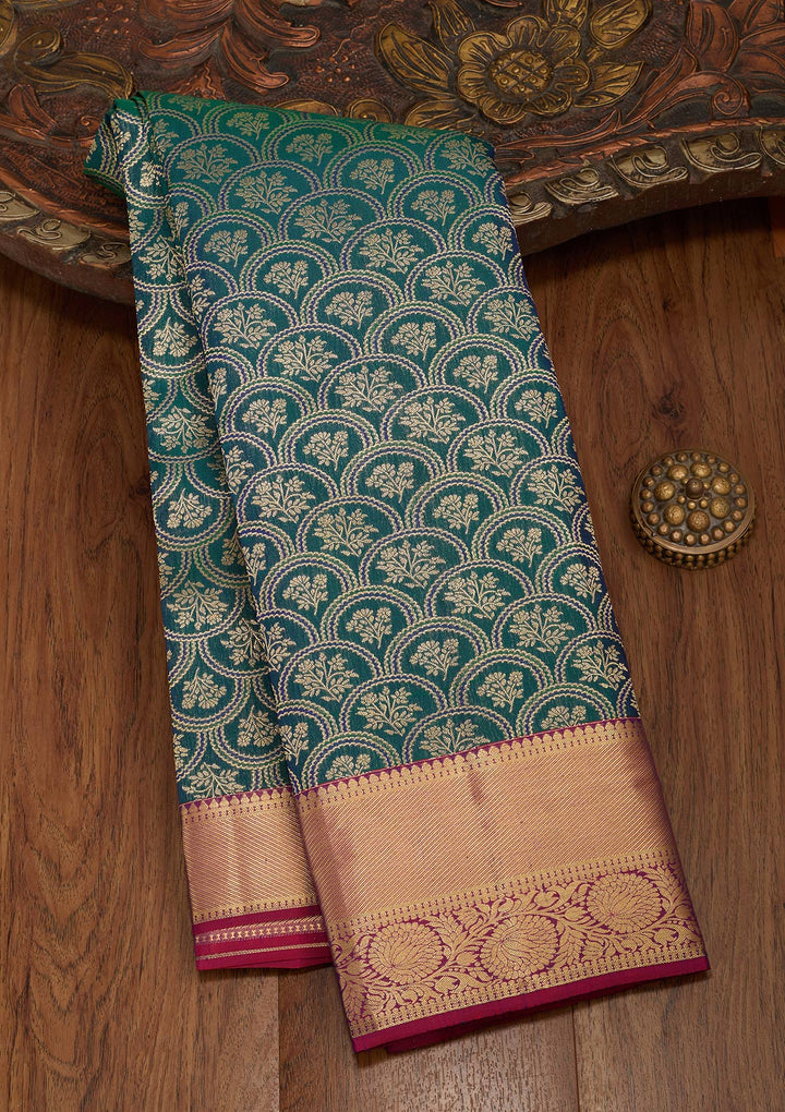 Peacock Green Zariwork Pure Silk Saree-koskii