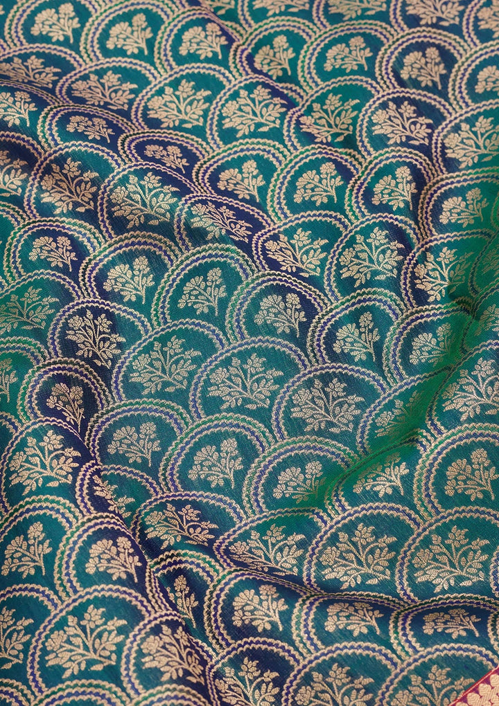 Peacock Green Zariwork Pure Silk Saree-koskii