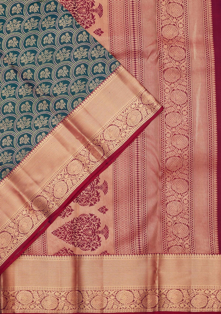 Peacock Green Zariwork Pure Silk Saree-koskii