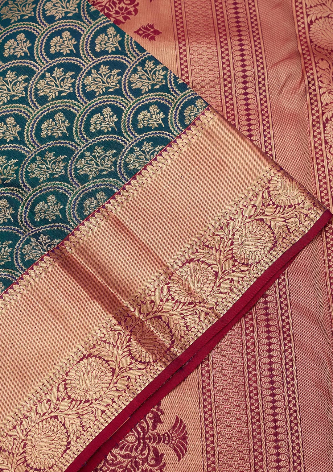 Peacock Green Zariwork Pure Silk Saree-koskii