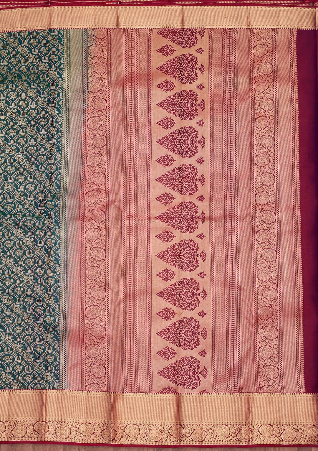 Peacock Green Zariwork Pure Silk Saree-koskii