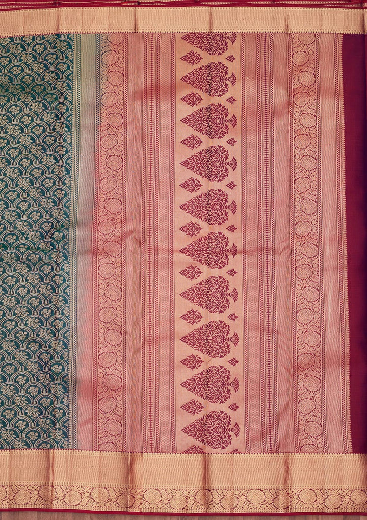 Peacock Green Zariwork Pure Silk Saree-koskii