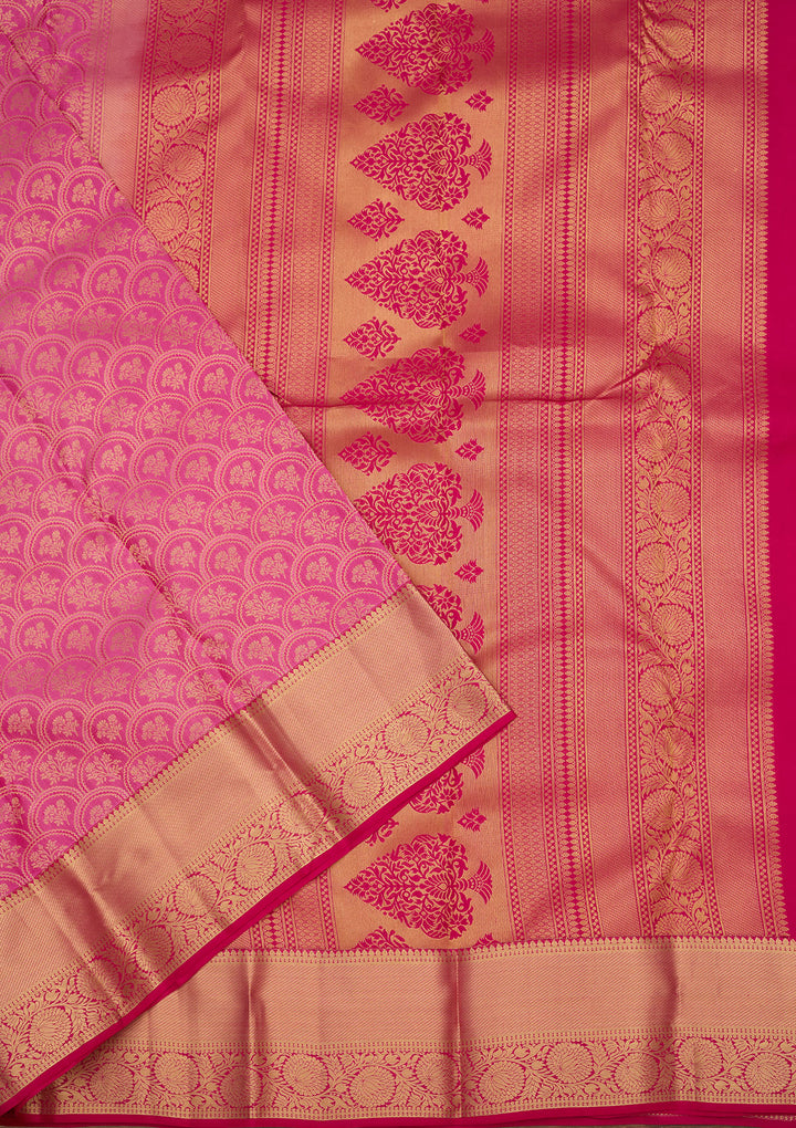Pink Zariwork (Gold) Silk Silk Saree