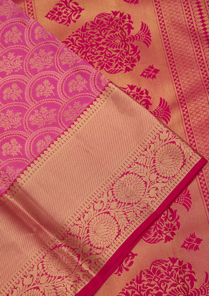Pink Zariwork (Gold) Silk Silk Saree