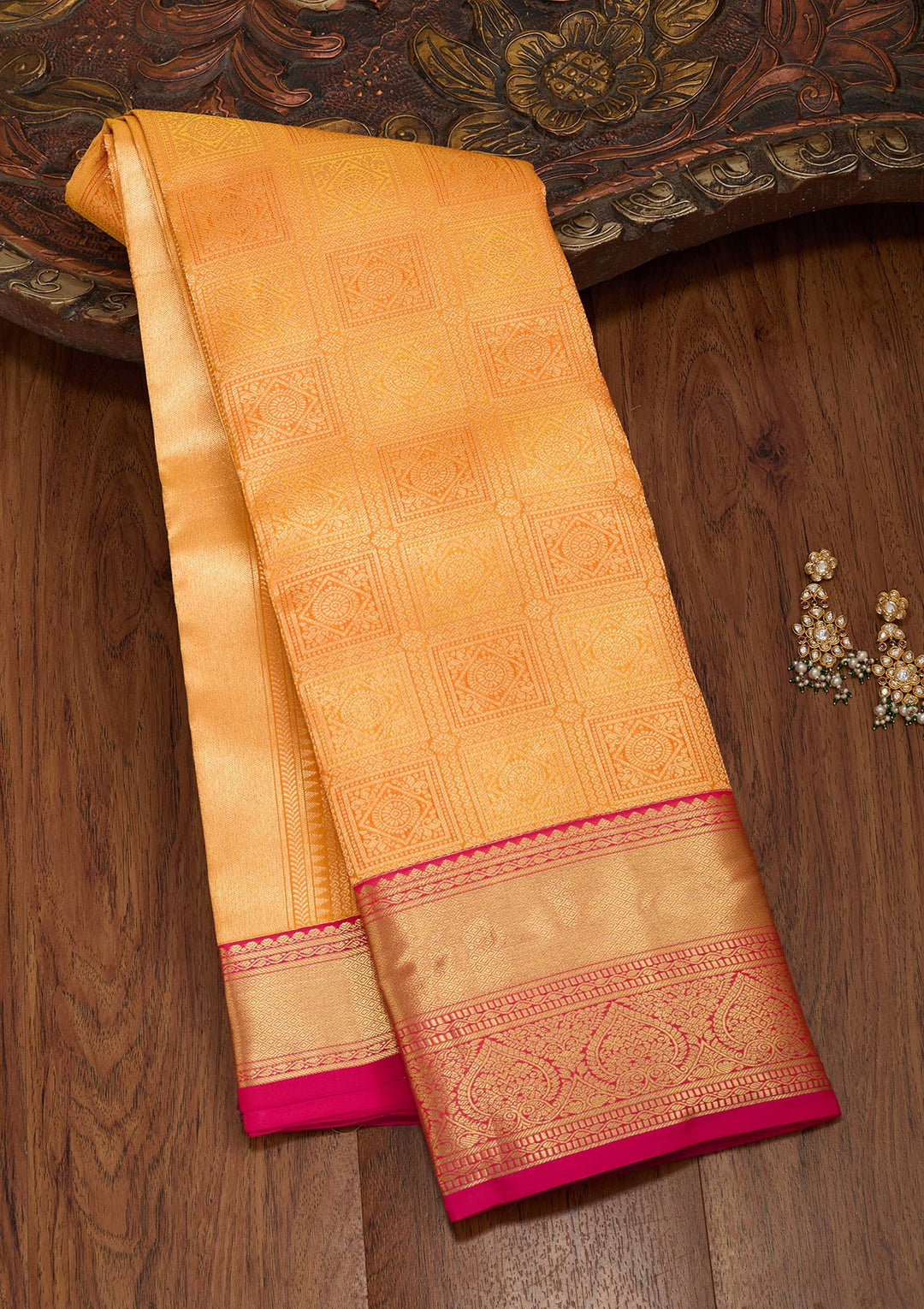 Mustard Zariwork Pure Silk Saree-koskii