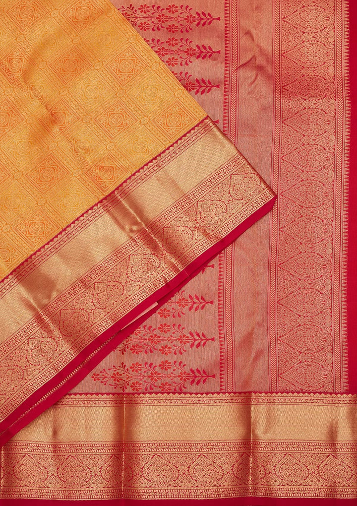 Mustard Zariwork Pure Silk Saree-koskii