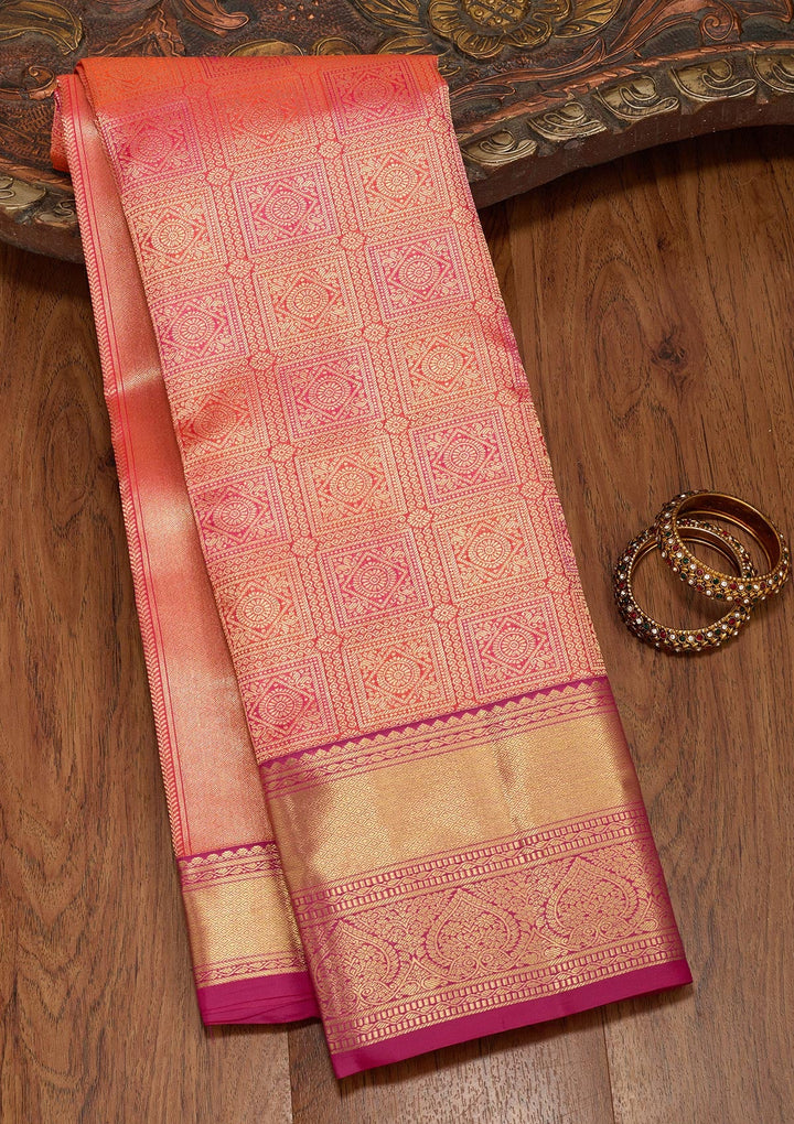 Orange Zariwork Pure Silk Saree-koskii