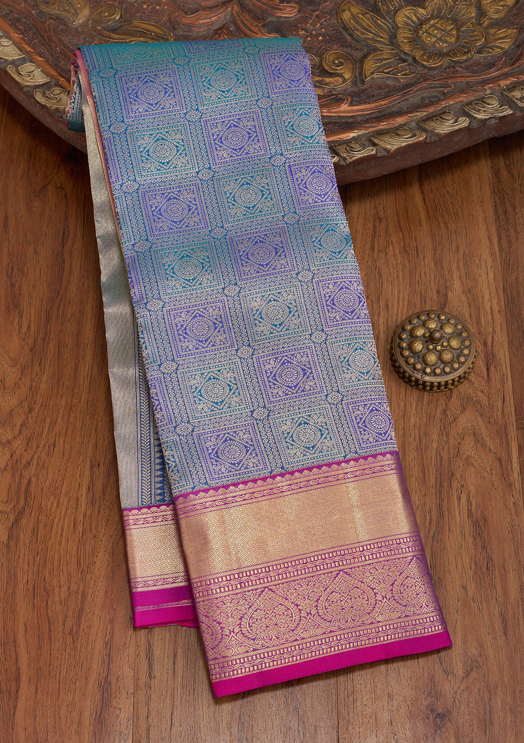 Peacock Blue Kanjivaram Pure Silk Saree