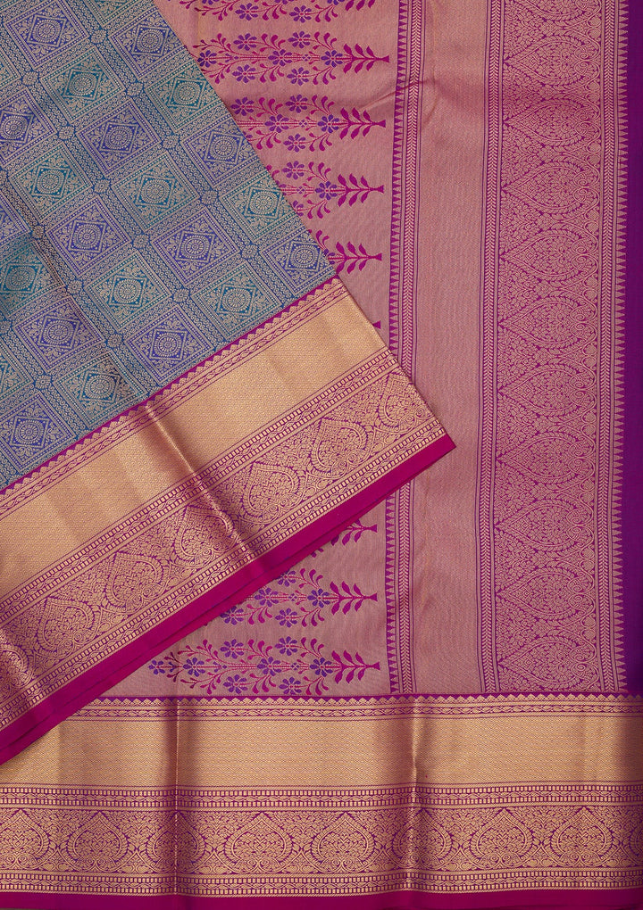 Peacock Blue Kanjivaram Pure Silk Saree