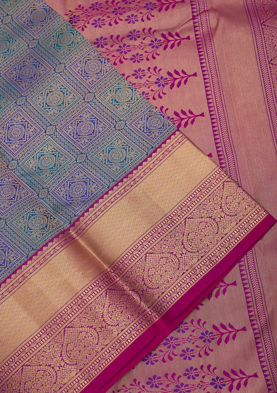 Peacock Blue Kanjivaram Pure Silk Saree