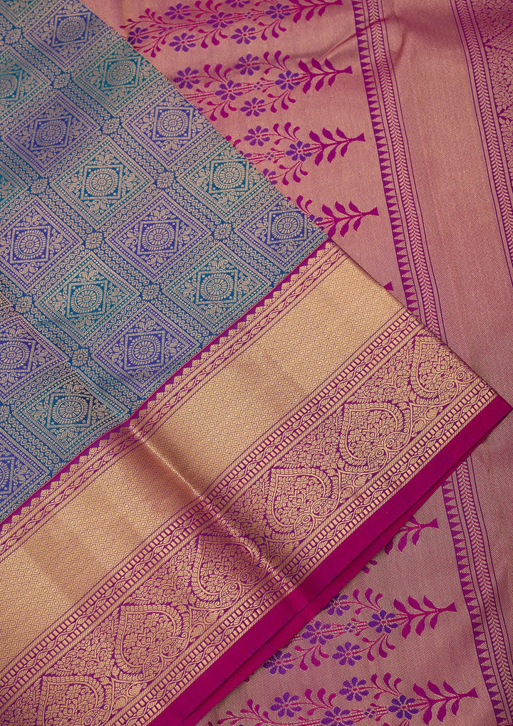 Peacock Blue Kanjivaram Pure Silk Saree