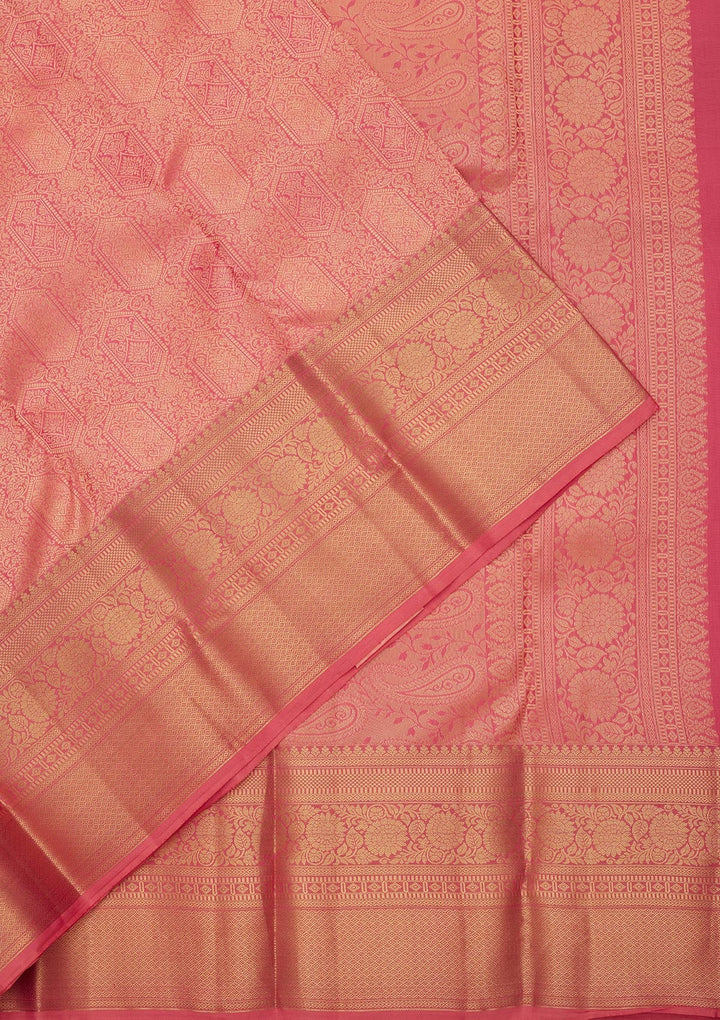 Onion Pink Zariwork Pure Silk Saree-koskii