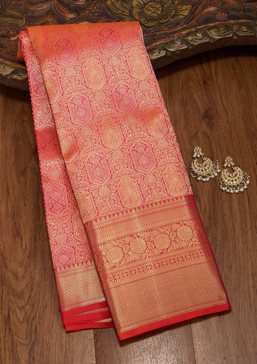 Orange Zariwork Pure Silk Saree-koskii