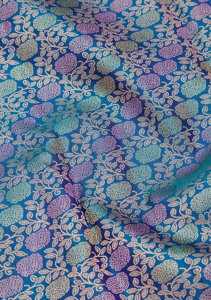 Peacock Blue Zariwork Pure Silk Saree-koskii
