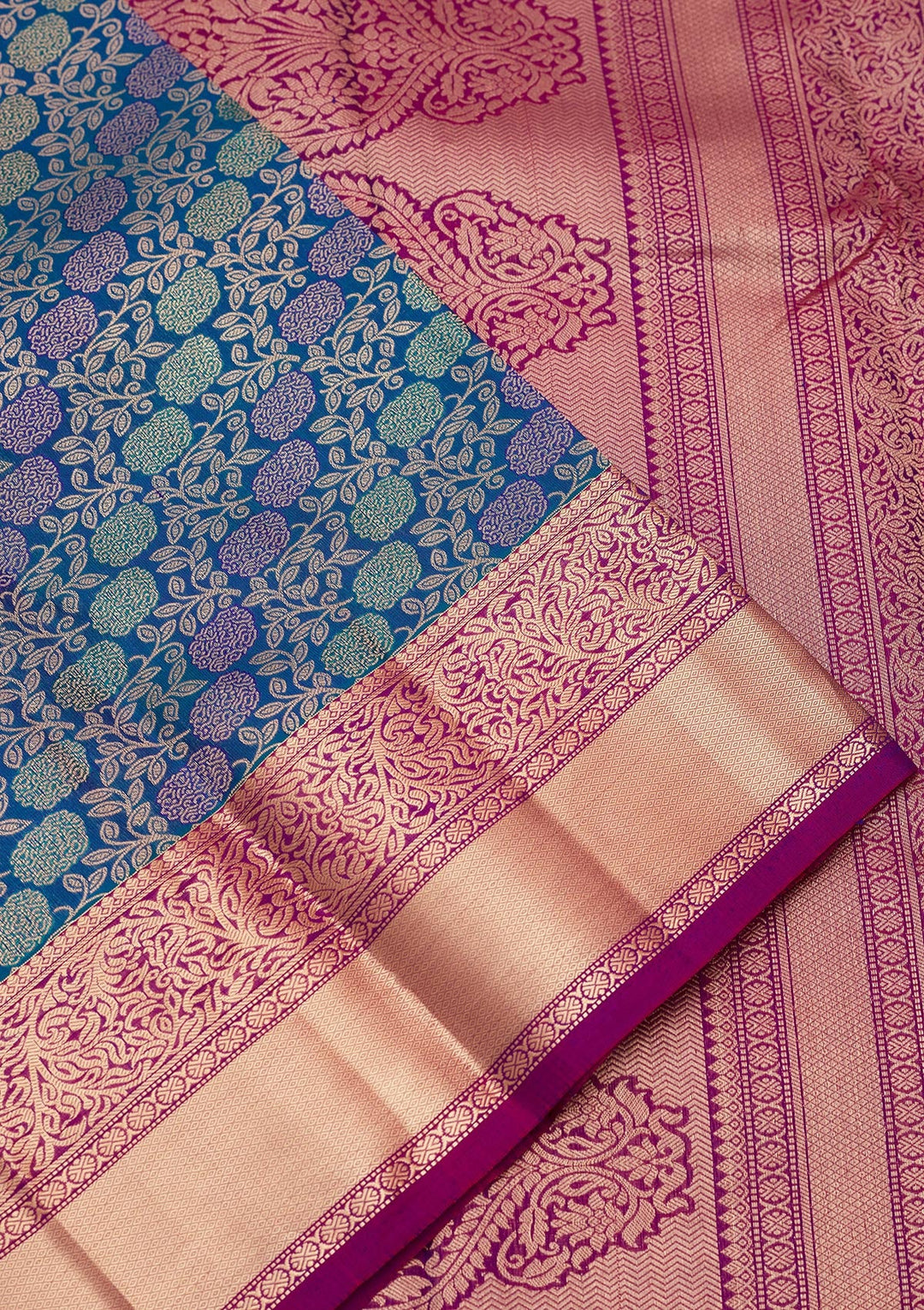 Peacock Blue Zariwork Pure Silk Saree-koskii