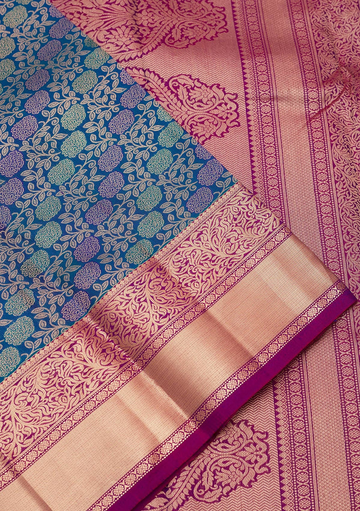 Peacock Blue Zariwork Pure Silk Saree-koskii