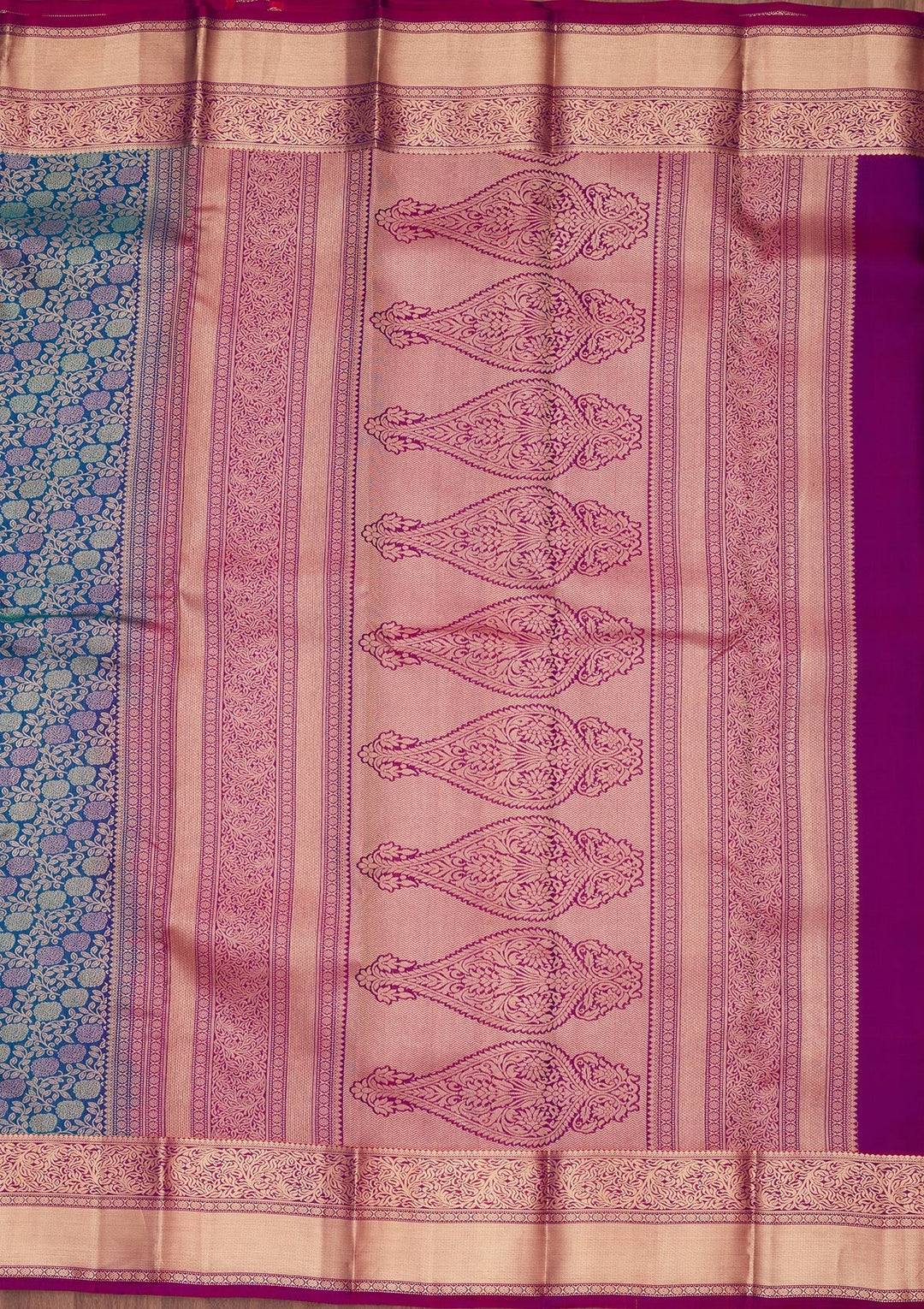Peacock Blue Zariwork Pure Silk Saree-koskii