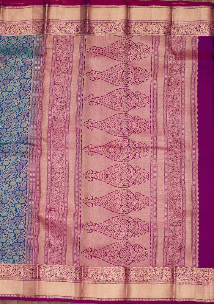 Peacock Blue Zariwork Pure Silk Saree-koskii