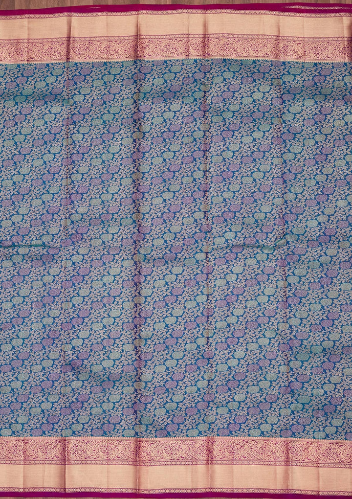 Peacock Blue Zariwork Pure Silk Saree-koskii