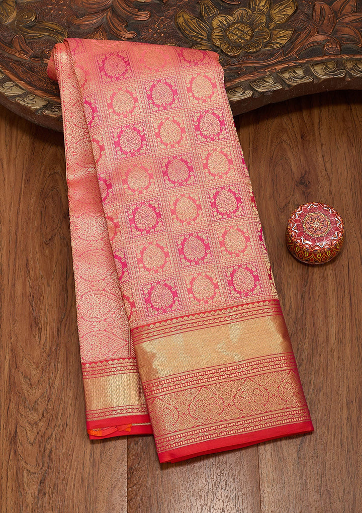 Onion Pink Zariwork Pure Silk Saree-koskii