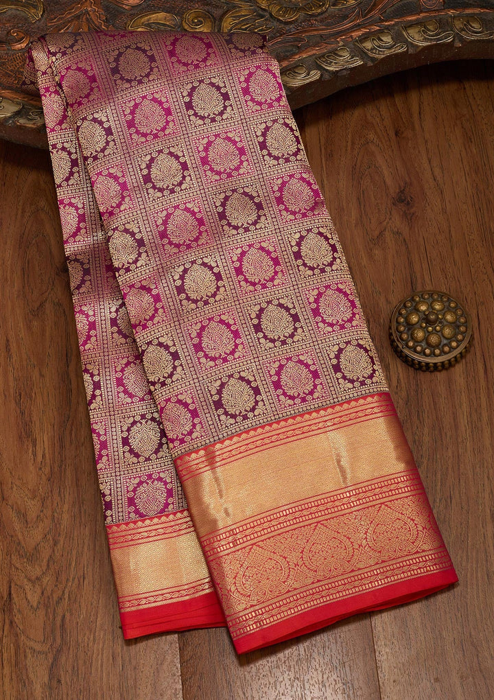 Wine Zariwork Pure Silk Saree-koskii