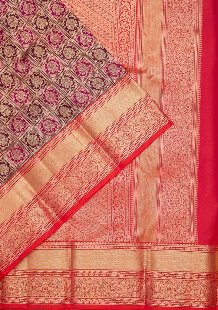 Wine Zariwork Pure Silk Saree-koskii