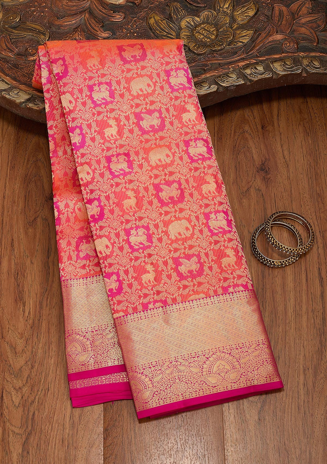 Orange Zariwork Pure Silk Silk_Saree-koskii