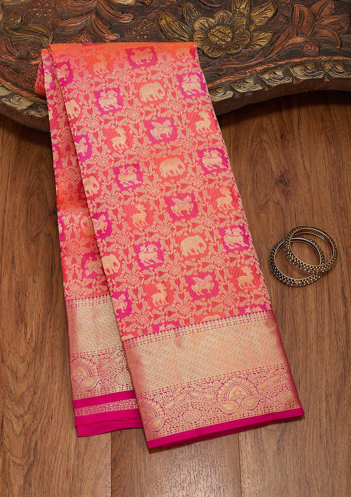 Orange Zariwork Pure Silk Silk_Saree-koskii