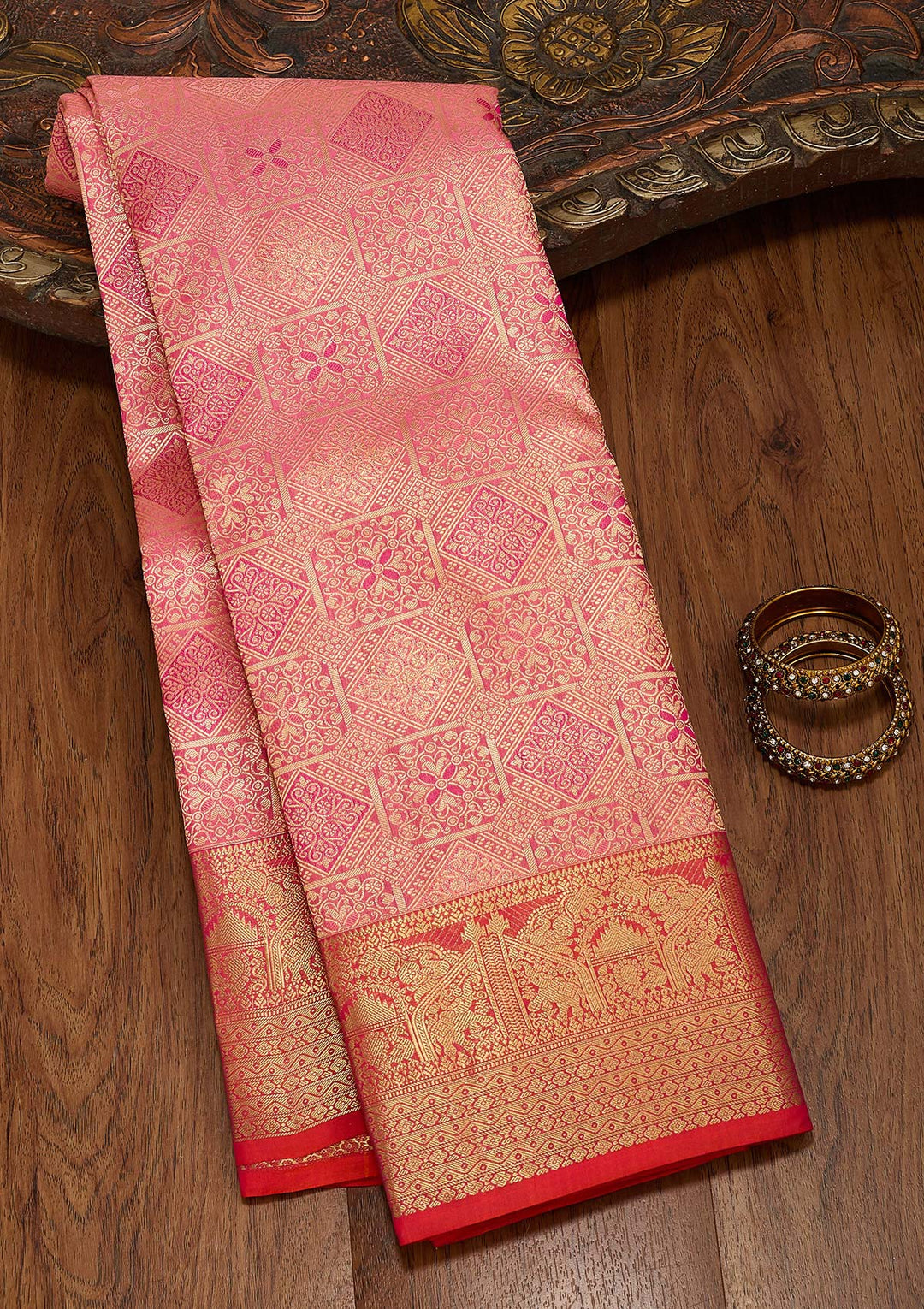 Onion Pink Zariwork Pure Silk Saree-koskii