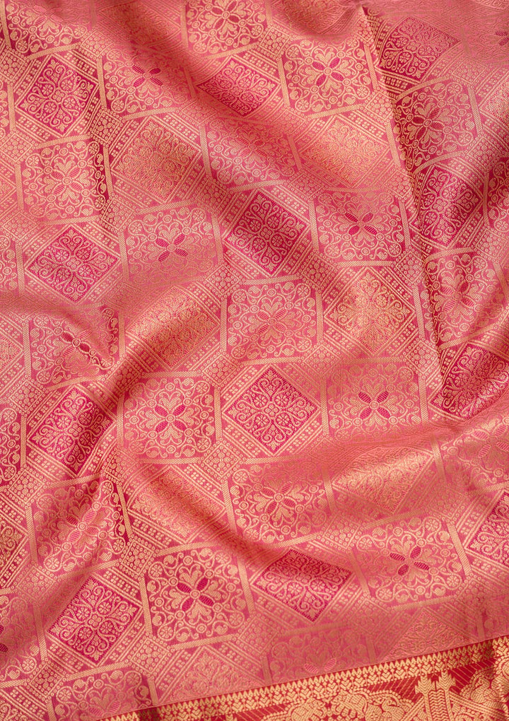 Onion Pink Zariwork Pure Silk Saree-koskii