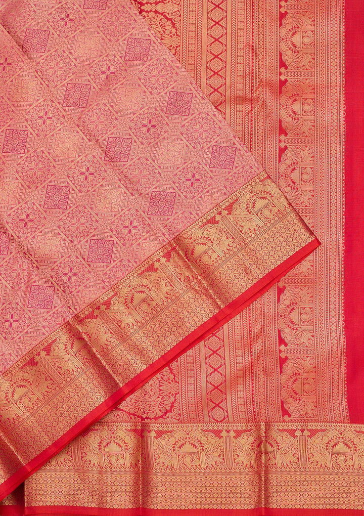 Onion Pink Zariwork Pure Silk Saree-koskii