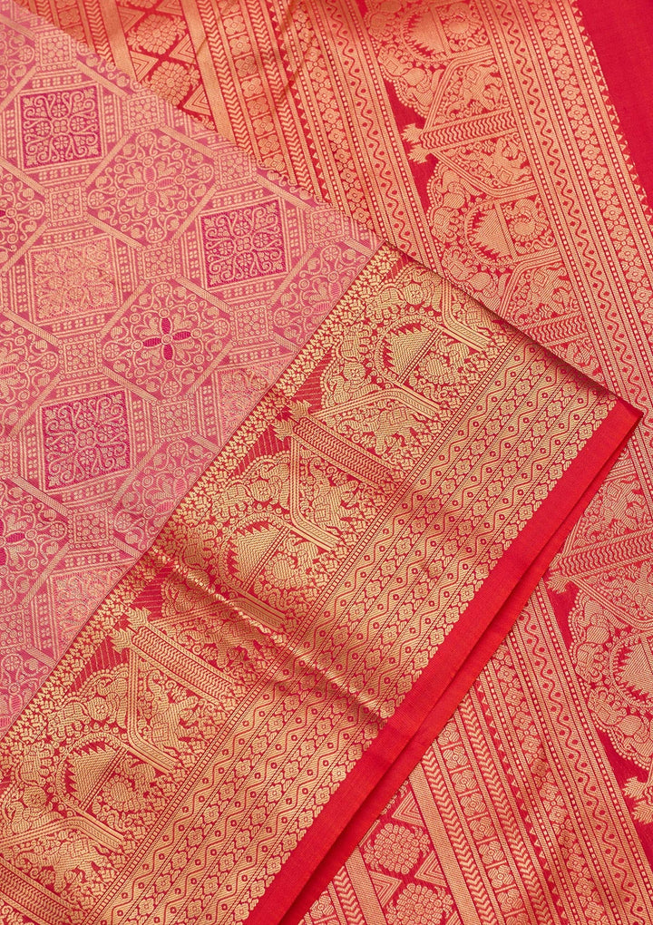 Onion Pink Zariwork Pure Silk Saree-koskii