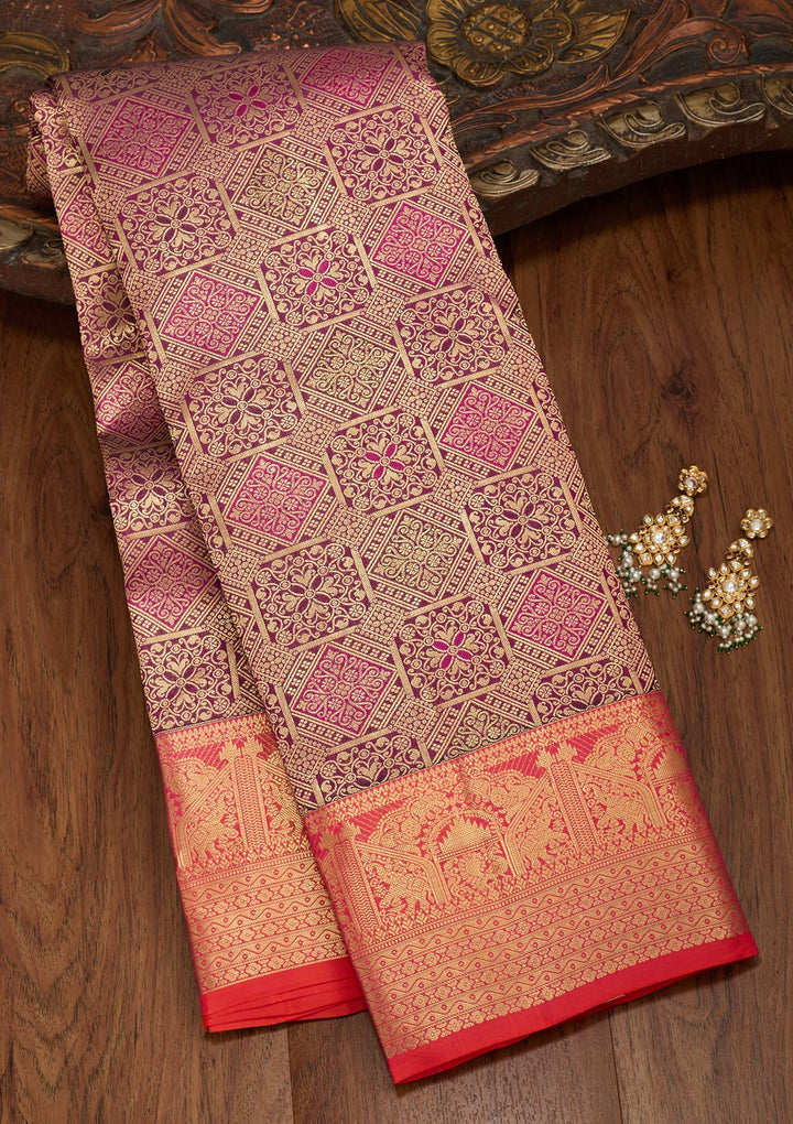 Wine Zariwork Pure Silk Saree-koskii