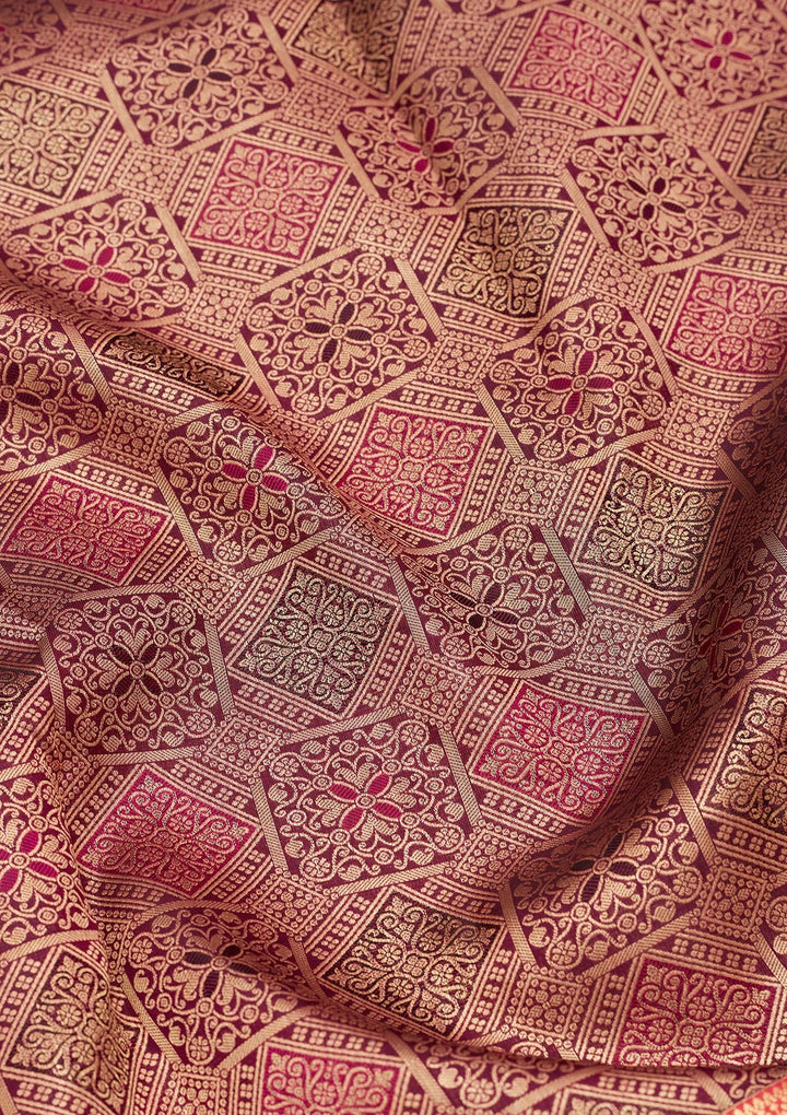 Wine Zariwork Pure Silk Saree-koskii