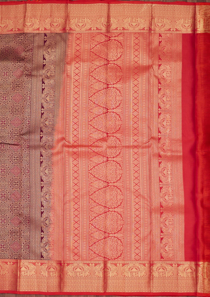 Wine Zariwork Pure Silk Saree-koskii