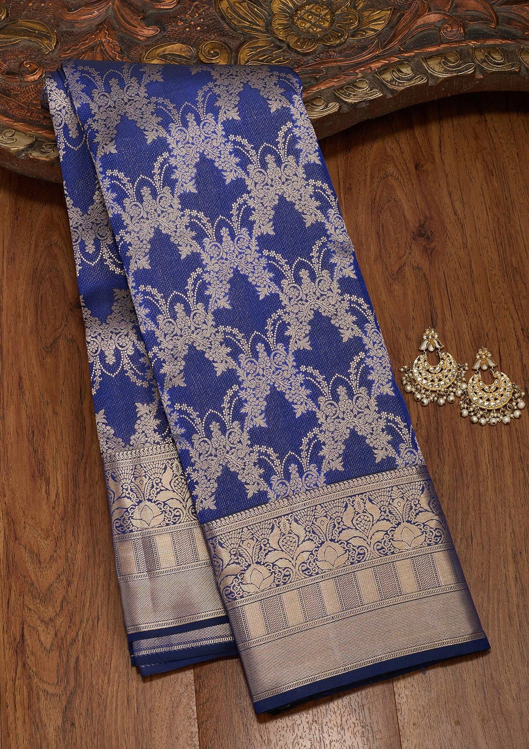 Navy Blue Zariwork Pure Silk Saree-koskii