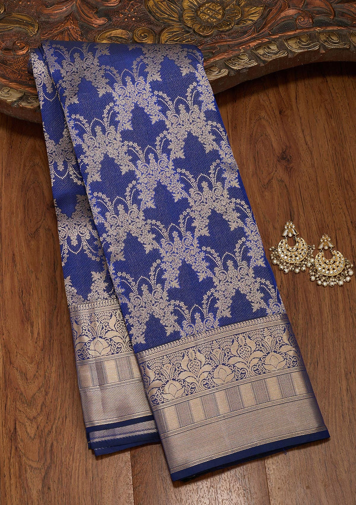 Navy Blue Zariwork Pure Silk Saree-koskii