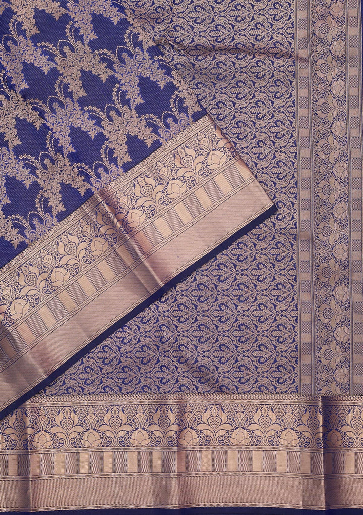Navy Blue Zariwork Pure Silk Saree-koskii