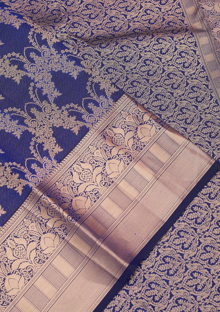 Navy Blue Zariwork Pure Silk Saree-koskii